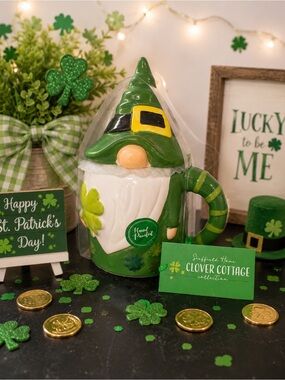 Clover Cottage Hand-Painted Green Gnome Mug - St. Patrick's Day